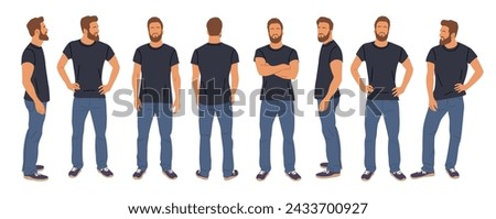 Casual man character standing in different poses.