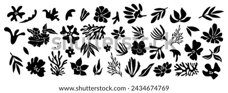 Vector Set of flower and leaves silhouettes.