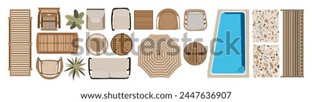 Top view of patio icons for landscape design plan.