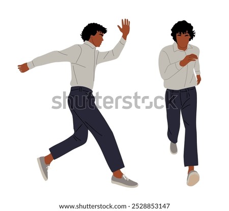 Set of Business man character running front, side