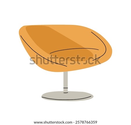 A cartoonish orange armchair with a metal base. The chair is a simple design with no embellishments. Vector flat illustration isolated on white background