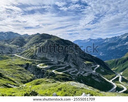 Similar – Image, Stock Photo Alpine road with hairpin bends