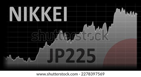 NIKKEI stock market index for the Tokyo Stock Exchange. JP225 benchmarks for the Japanese equity market. Market graph of price line. Defocused trading screen background.