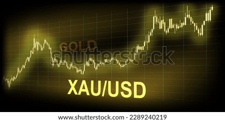 XAU USD Gold market price in United States Dollar. Market graph of candlestick concept. Defocused trading screen background.