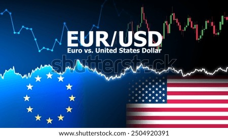 EURUSD currency pair in the forex market. Foreign exchange illustration. Price fluctuation concept. EUR : Acronym for Euro Currency. USD : Acronym for United States Dollar.