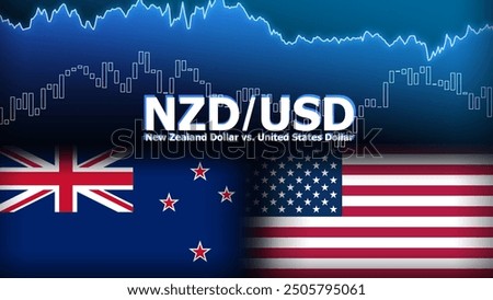 NZDUSD Currency pair in the forex market. Foreign exchange illustration. Price fluctuation concept. NZD : Acronym for New Zealand Dollar. USD : Acronym for United States Dollar.