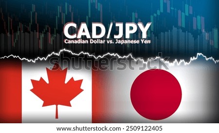 CADJPY currency pair in the forex market. Foreign exchange illustration. Price fluctuation concept. CAD : Acronym for Canadian Dollar. JPY : Acronym for Japanese Yen.