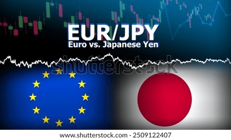 EURJPY currency pair in the forex market. Foreign exchange illustration. Price fluctuation concept. EUR : Acronym for Euro Currency. JPY : Acronym for Japanese Yen.