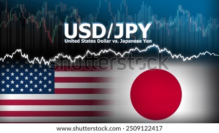 USDJPY currency pair in the forex market. Foreign exchange illustration. Price fluctuation concept. USD : Acronym for United States Dollar. JPY : Acronym for Japanese Yen.