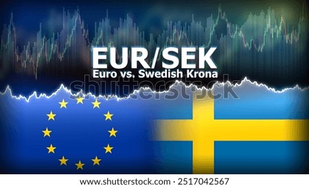 EURSEK currency pair in the forex market. Foreign exchange illustration. Price fluctuation concept. EUR : Acronym for Euro Currency. SEK : Acronym for Swedish Krona.