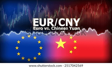 EURCNY currency pair in the forex market. Foreign exchange illustration. Price fluctuation concept. EUR : Acronym for Euro Currency. CNY : Acronym for Chinese Yuan.