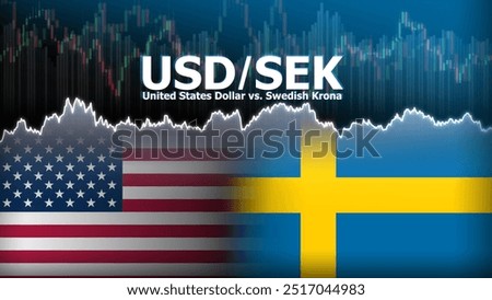 USDSEK currency pair in the forex market. Foreign exchange illustration. Price fluctuation concept. USD : Acronym for United States Dollar. SEK : Acronym for Swedish Krona.