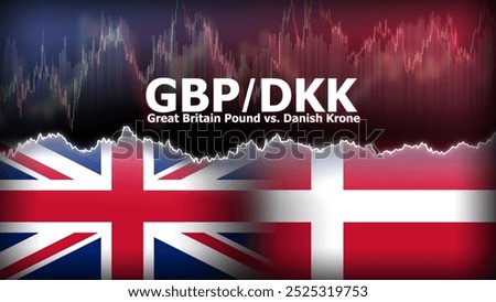 GBPDKK currency pair in the forex market. Foreign exchange illustration. Price fluctuation concept. GBP : Acronym for Great Britain Pound. DKK : Acronym for Danish Krone.