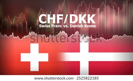 CHFDKK currency pair in the forex market. Foreign exchange illustration. Price fluctuation concept. CHF : Acronym for Swiss Franc. DKK : Acronym for Danish Krone.