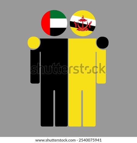 Flat illustration of two human figures with UAE and Brunei Darussalam flags as heads. Minimalistic design, isolated background.