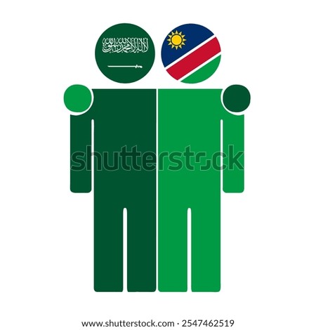 Flat illustration of two human figures with Saudi Arabia and Namibia flags as heads. Minimalistic design, isolated background.