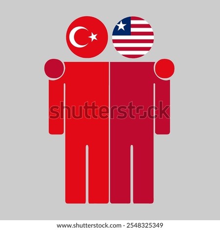 Flat illustration of two human figures with Turkey and Liberia flags as heads. Minimalistic design, isolated background.