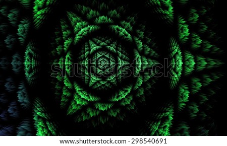 Green abstract fractal geometry. Fractal art background for creative design. Decoration for wallpaper desktop, poster, cover booklet. Green texture