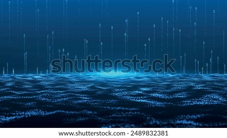 Abstract digital background. Shining particles in the form of numbers smoothly rise vertically to the top. Big data visualization. Data flow information. Futuristic abstract cyberspace background. 3D 