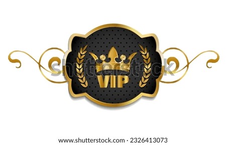 Vip banner badge with a golden crown. Luxury VIP invitations and coupon backgrounds. Golden crown on black background with gold frame.