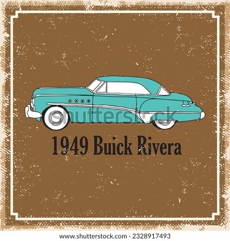 Auto service retro poster. Grungy style vector design.Vintage Auto Service retro poster.Car on grunge Brown background. illustration teal blue car. Vintage custom car vector illustration. Buick Rivera