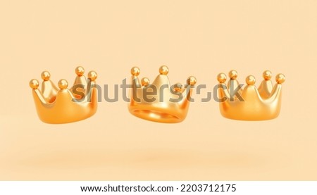 Set of premium gold crown winner luxury success sign or symbol icon cartoon background 3D illustration