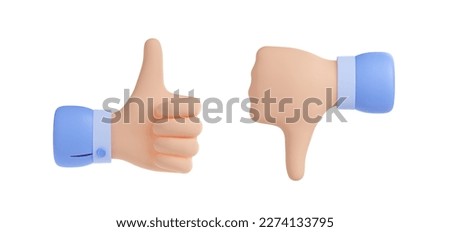 3D render set of like and dislike hand sign icons isolated on white background. Thumbs-up and thumbs-down gesture illustration. Symbol of approval and disapproval. Social media feedback emoji design