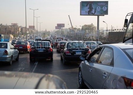 Cairo, Egypt - March 3, 2015: Heavy traffic on El-Orouba Street, one of the main roads leading to the Cairo International Airport.