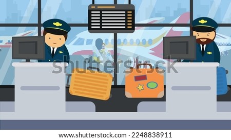Airport staff at the check-in and baggage claim