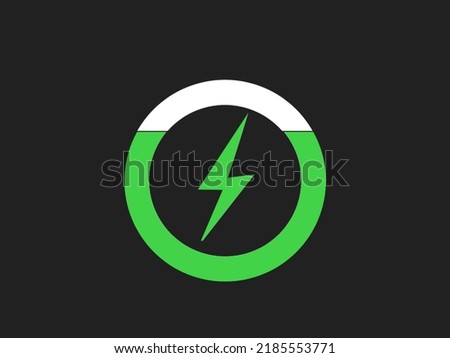 Graphic Design Electric charging icon, Digital Vector illustration with a green and white half circle shape, and in the middle there is a charging power shape that can be used for Applications, Logos,