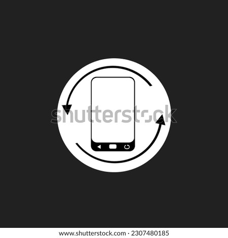 Illustration of a mobile phone and auto-rotate vector icon in the form of a circle, arrows in black and white, used for websites, applications, logos, Lombok Indonesia.