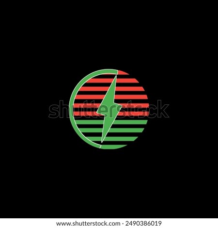 Graphic Design Electric charging icon, Digital Vector illustration with a green half circle shape, and in the middle there is a charging power shape that can be used for Applications, Logos, Indonesia