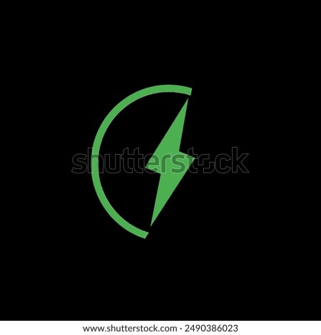 Graphic Design Electric charging icon, Digital Vector illustration with a green half circle shape, and in the middle there is a charging power shape that can be used for Applications, Logos, Indonesia