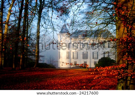 Late fall photo at sunrise of an old Dutch family home palace