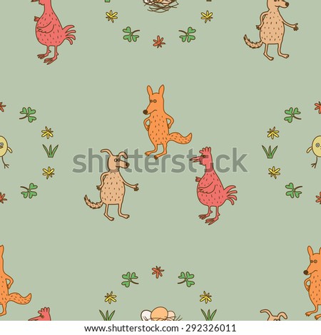 seamless pattern with three animals - dog,cock and fox