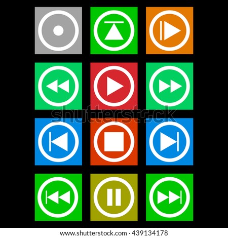 Media player colored buttons. Set audio and video player buttons. Player buttons on a colored background. Multimedia player icon set. Vector illustration
