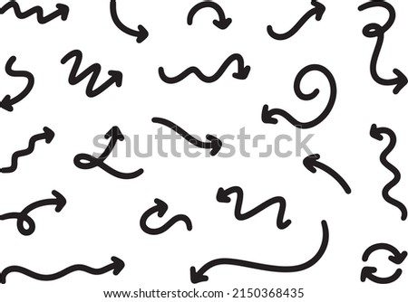 Hand drawn doodle thick arrows vector set