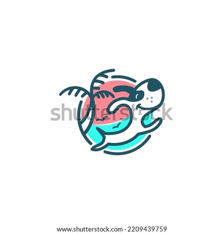 dog pet beach logo design vector
