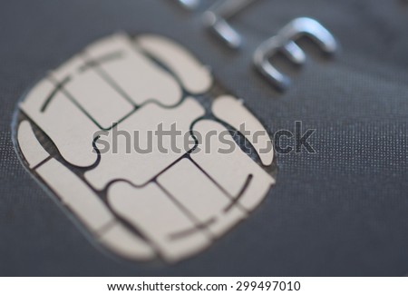 Close up of chip in credit card with shallow depth of field