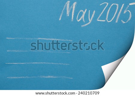 blank to do list for May 2015 chalk written on the blue page curl background