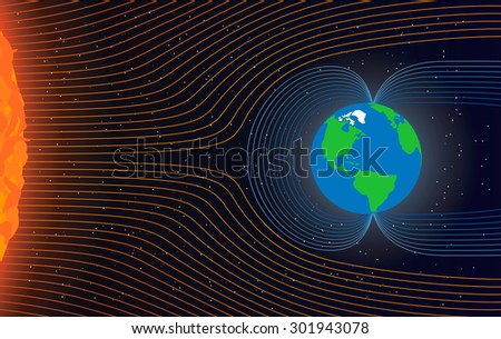 Magnetic Field Of Earth. Protect The Earth From Solar Wind, Vector ...