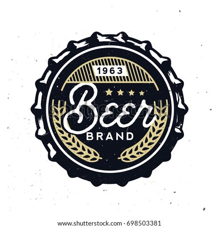Vector vintage beer cap with grunge effect. Stock vector illustration. Retro beer cap in vintage style. Beer branding