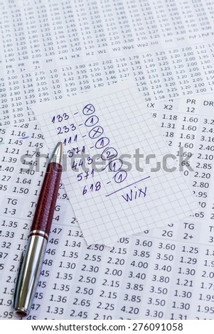 The note with the win selection of the winning codes on bookmakers