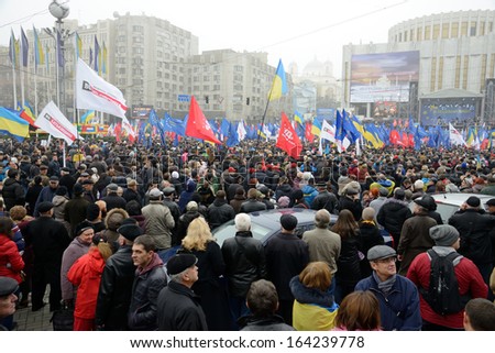 KIEV, UKRAINE - NOVEMBER 24: Mass meeting for European Integration and the government's resignation, November 24, 2013,  European square in Kiev