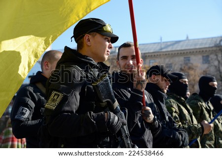 Kiev, Ukraine, October 19, 2014. Friends and relatives accompany the Battalion \