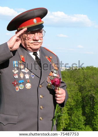 KIEV, UKRAINE - MAY 9: Soviet Army veteran of World War II at victory parade in Kiev, Ukraine, May 9, 2008