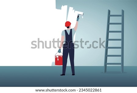 Similar – Image, Stock Photo painter working with paint roller to paint the wall of a room. do it yourself concept image