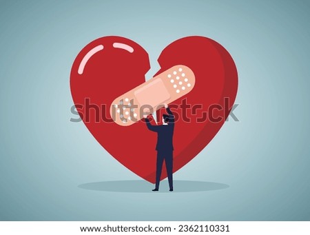 Heal or cured broken heart, Healthy mentality, self care and acceptance concept. Vector illustration.