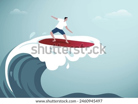 Similar – Image, Stock Photo Surfer standing at the beach with surfboard