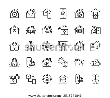 Smart home icon collection. House, Technology, Smartphone, Wireless, WiFi Icon. Professional vector icon. Editable Stroke